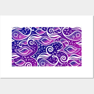 Paisley Bohemian Breeze Art - White and Shades of Purple and Blue Posters and Art